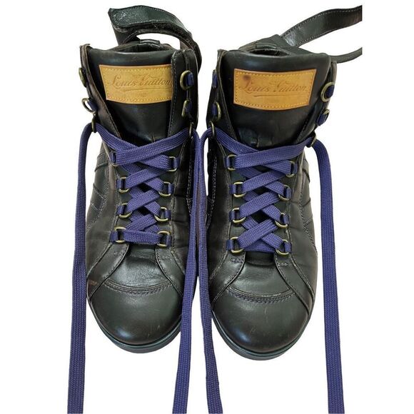 Louis Vuitton Sneakers Men’s 8 High Top Leather Brown Purple Authentic BA0097 8 - Picture 3 of 16